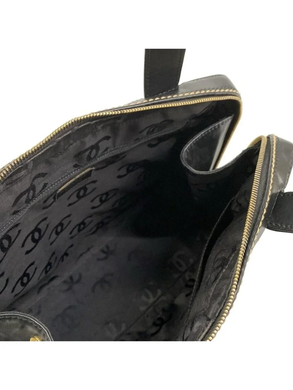 Chanel Handbag Wild Stitch Black Matte Gold Leather